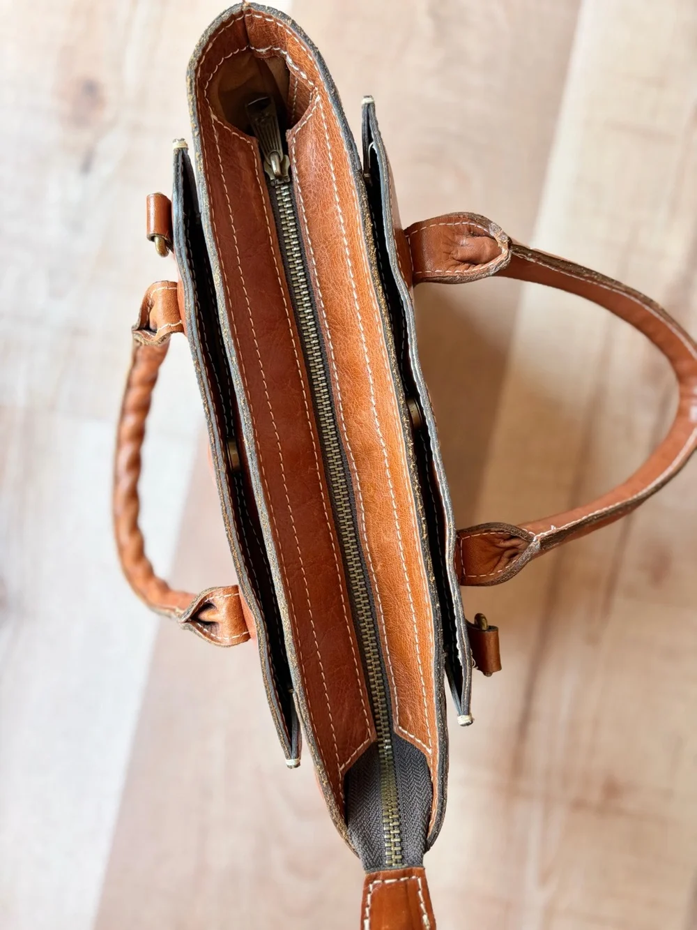 Patricia Nash Women’s Tan Leather Tote Bag Crossbody with Detachable Strap